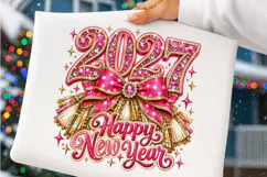 Happy New Year 2027 PNG | Pink Rhinestone Bow Glam Png Product Image 3
