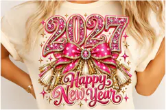 Happy New Year 2027 PNG | Pink Rhinestone Bow Glam Png Product Image 4