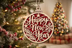 Happy New Year Bauble Laser Cut Wood File, Christmas SVG Product Image 2