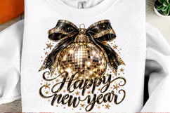 Happy New Year Black Gold Disco Ball Bow PNG | Glam Party Su Product Image 2