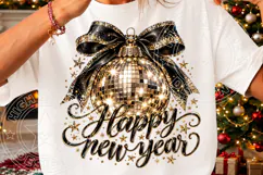 Happy New Year Black Gold Disco Ball Bow PNG | Glam Party Su Product Image 3