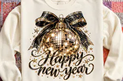 Happy New Year Black Gold Disco Ball Bow PNG | Glam Party Su Product Image 4