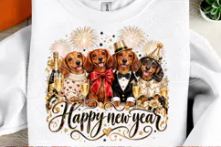 Happy New Year Dachshund Elegant Dog Party Celebration PNG Product Image 2