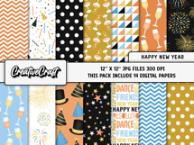 Happy New Year Digital Paper and Clipart png, illustration Product Image 2