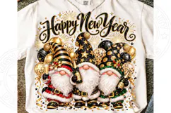 Happy New Year Gnome Trio PNG | Black & Gold Celebration Sub Product Image 1