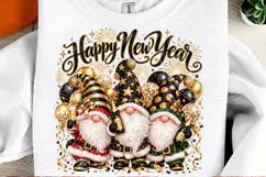 Happy New Year Gnome Trio PNG | Black & Gold Celebration Sub Product Image 2