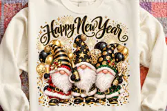 Happy New Year Gnome Trio PNG | Black & Gold Celebration Sub Product Image 4