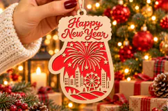 Happy New Year Mitten Laser Cut Wood File, Christmas SVG Product Image 1