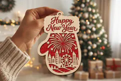 Happy New Year Mitten Laser Cut Wood File, Christmas SVG Product Image 2