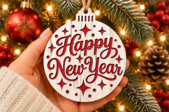 Happy New Year Ornament SVG, Laser Cut Script Bauble Design Product Image 2