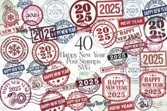 Happy New Year Post Stamps SVG PNG Product Image 1