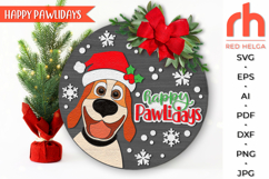 happy pawlidays svg, dog santa hat svg, funny xmas dog svg, welcome sign svg, christmas circle sign svg, christmas door sign svg, seasonal hanger svg, round hanging sign svg, laser cut file, layered xmas sign, pet lover sign dxf, winter animal svg