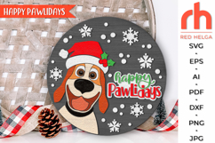 happy pawlidays svg, dog santa hat svg, funny xmas dog svg, welcome sign svg, christmas circle sign svg, christmas door sign svg, seasonal hanger svg, round hanging sign svg, laser cut file, layered xmas sign, pet lover sign dxf, winter animal svg