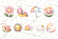 Happy Spring Icons Clipart, Cute Kawaii Flowers Animals Product Image 2