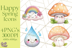 Happy Spring Icons Clipart, Cute Kawaii Flowers Animals Product Image 1