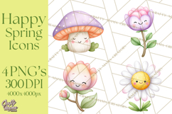Happy Spring Icons Clipart, Cute Kawaii Flowers Animals Product Image 1
