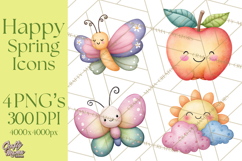 Happy Spring Icons Clipart, Cute Kawaii Flowers Animals Product Image 1