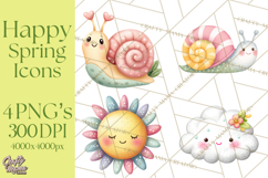 Happy Spring Icons Clipart, Cute Kawaii Flowers Animals Product Image 1