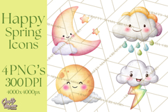 Happy Spring Icons Clipart, Cute Kawaii Flowers Animals Product Image 1