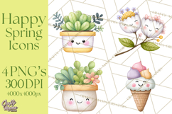 Happy Spring Icons Clipart, Cute Kawaii Flowers Animals Product Image 1