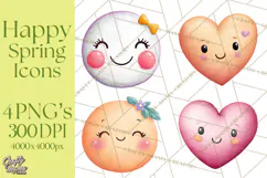 Happy Spring Icons Clipart, Cute Kawaii Flowers Animals Product Image 1