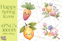 Happy Spring Icons Clipart, Cute Kawaii Flowers Animals Product Image 1