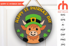 st patricks day highland cow svg, happy patricks day, st pattys day hanger svg, st patricks day door sign svg, laser cut file, leprechaun sign svg, layered sign svg, welcome sign svg, irish hanger svg, cow pot gold svg, patricks calf svg