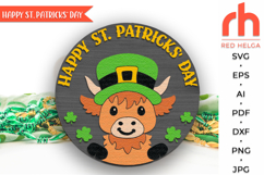 st patricks day highland cow svg, happy patricks day, st pattys day hanger svg, st patricks day door sign svg, laser cut file, leprechaun sign svg, layered sign svg, welcome sign svg, irish hanger svg, cow pot gold svg, patricks calf svg