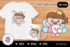 Tooth fairy cute holding tooth. Kawaii Clipart fairytales Product Image 1