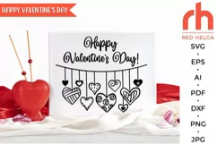 happy valentines day svg, hanging hearts svg, valentine hearts svg, hearts string svg, valentine window svg, valentines template, window decor dxf, valentine card svg, hanging ornament svg, valentine sticker svg, valentines theme svg
