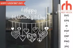 happy valentines day svg, hanging hearts svg, valentine hearts svg, hearts string svg, valentine window svg, valentines template, window decor dxf, valentine card svg, hanging ornament svg, valentine sticker svg, valentines theme svg