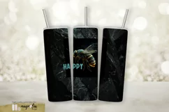 Bee happy Black tumbler wrap sublimation design png Product Image 1