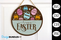 Happy Easter Home Sign SVG | Easter Round Sign SVG Product Image 1