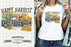 Happy Harvest Autumn Sublimation | Plaid Truck with Pumpkins Product Image 2