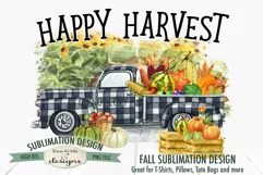 Happy Harvest Autumn Sublimation | Plaid Truck with Pumpkins Product Image 1