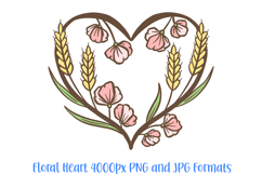 Harvest Fall Wheat Heart Wreath Flower Graphic Clipart PNG Illustration
