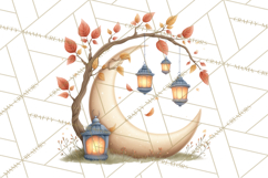 Fall Png, Moon Clipart PNG, Mystical Autumn Lantern Clip Art Product Image 5