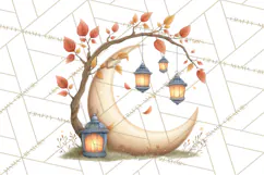 Fall Png, Moon Clipart PNG, Mystical Autumn Lantern Clip Art Product Image 5