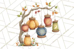 Fall Png, Moon Clipart PNG, Mystical Autumn Lantern Clip Art Product Image 4