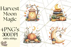 Fall Png, Moon Clipart PNG, Mystical Autumn Lantern Clip Art Product Image 1