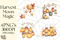 Fall Png, Moon Clipart PNG, Mystical Autumn Lantern Clip Art Product Image 1
