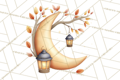 Fall Png, Moon Clipart PNG, Mystical Autumn Lantern Clip Art Product Image 5