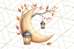 Fall Png, Moon Clipart PNG, Mystical Autumn Lantern Clip Art Product Image 5
