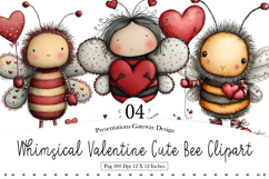 Whimsical Valentine Cute Bee Clipart Product Image 1
