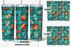 20 oz Tumbler Sublimation PNG | Mittens Hats Plaid Glitter Product Image 1