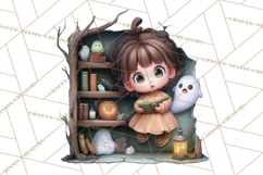 Haunted Book Nook Clipart Ghosts, Monsters &amp; Spooky Library Product Image 3