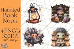 Haunted Book Nook Clipart Ghosts, Monsters &amp; Spooky Library Product Image 1