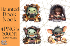 Haunted Book Nook Clipart Ghosts, Monsters &amp; Spooky Library Product Image 1