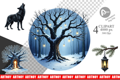 Haunted Forest Christmas Clipart Product Image 1