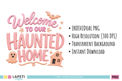 Welcome to Our Haunted Home digital design for Halloween signs and printable decorations.